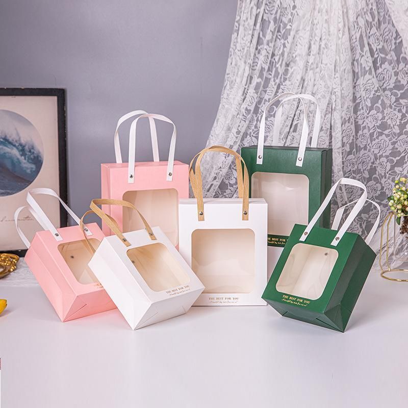 20pcs Translucent Gift Bags Packaging Tote Birthday Party Favors Candy Bags - Pink-M Size V528-WINDOW-BAGS-20PCS-PINK-194415