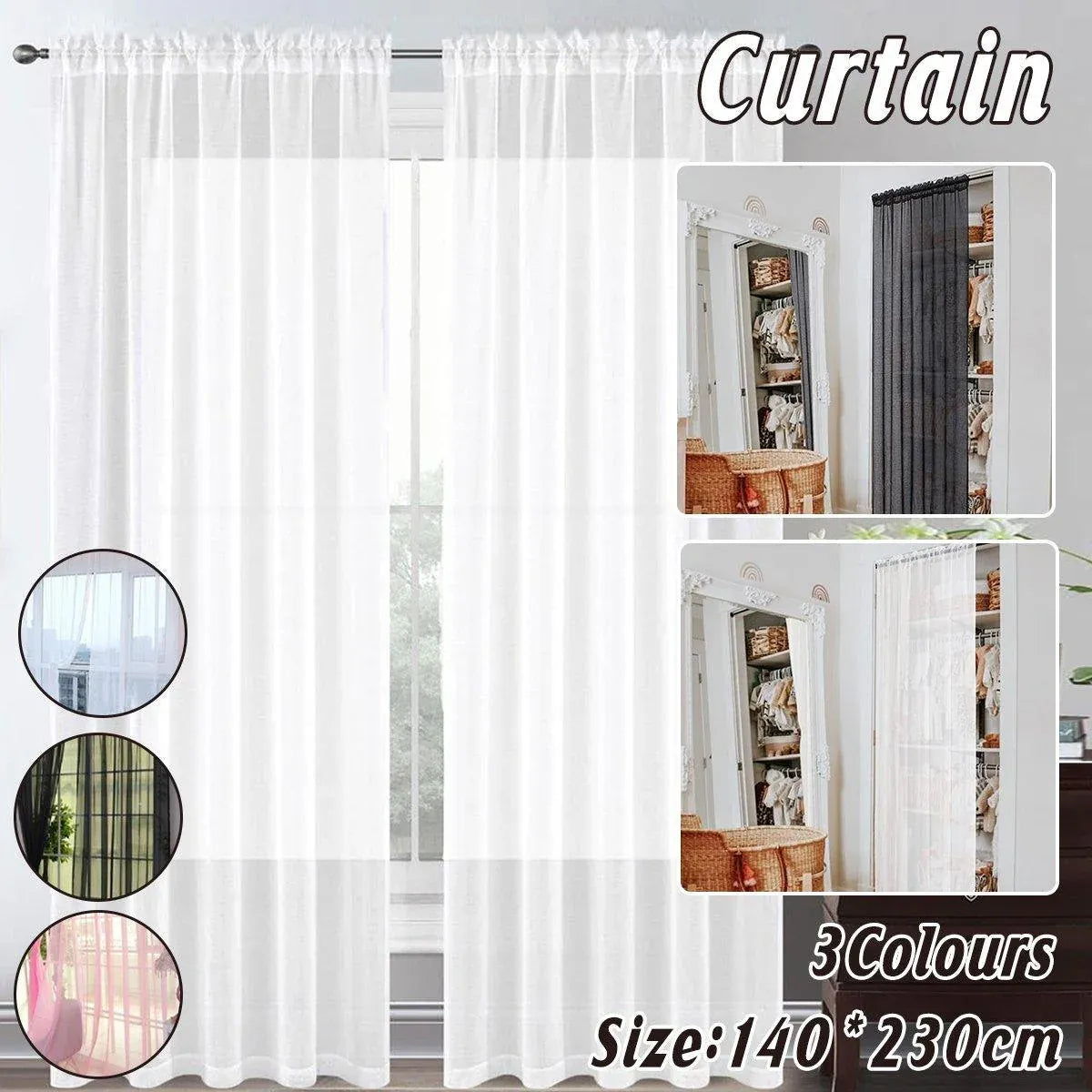 Sheer Voile Curtains Rod Pocket Window Panel for Bedroom 140cm x 230cm Drapes - Black V528-WINDOW-GAUZE-BLACK-1PC-698620