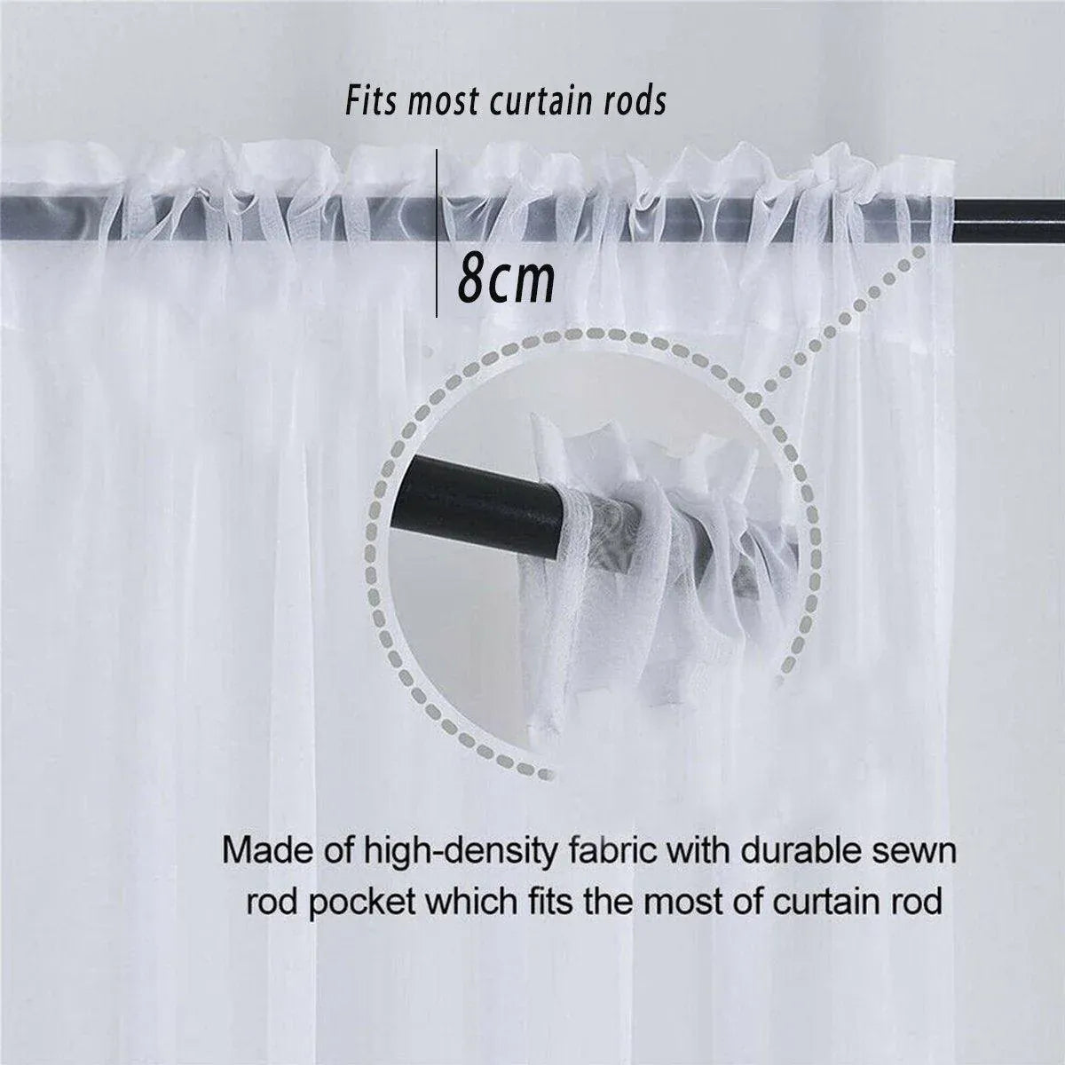 Sheer Voile Curtains Rod Pocket Window Panel for Bedroom 140cm x 230cm Drapes - Black V528-WINDOW-GAUZE-BLACK-1PC-698620