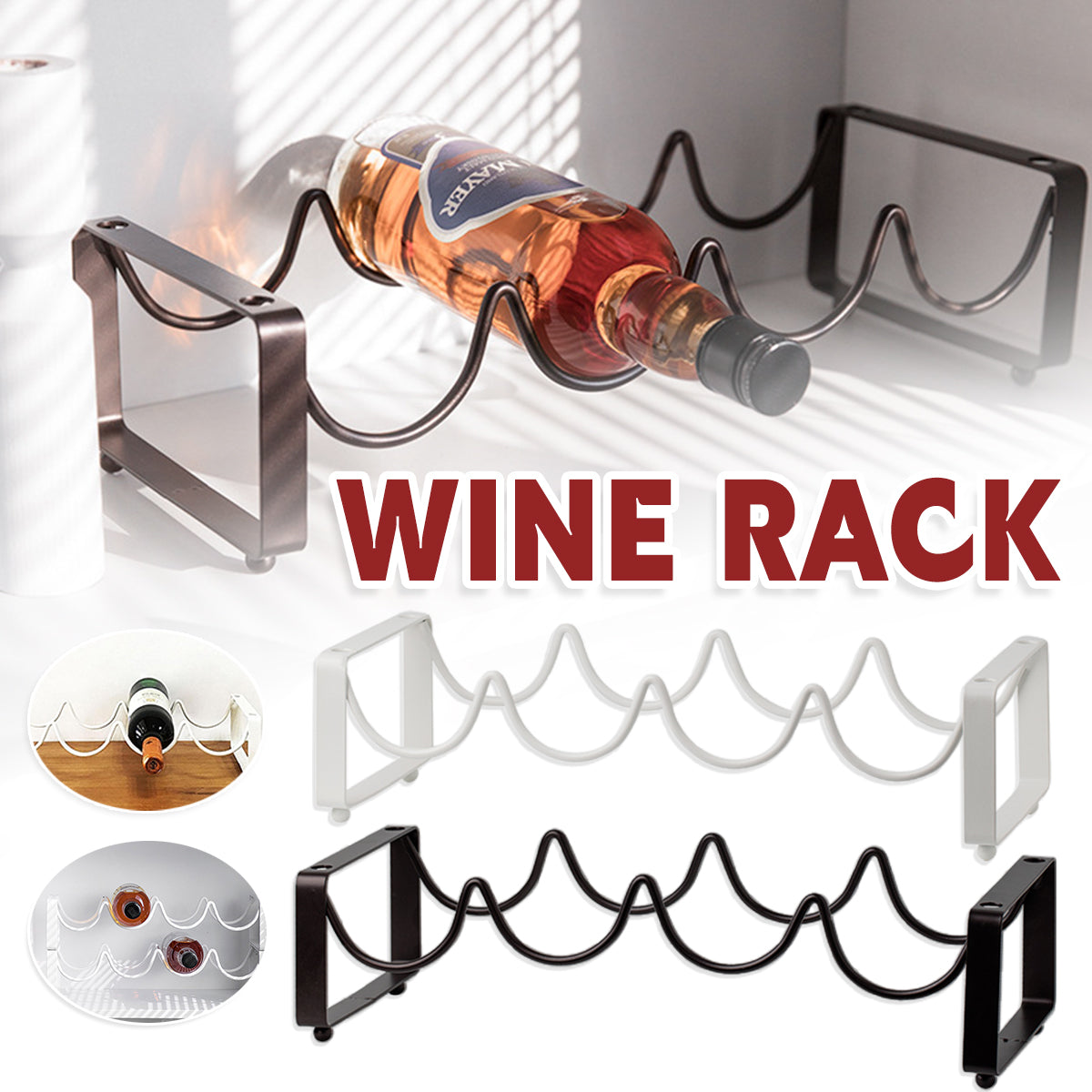 Iron Wine Rack Bottle Holder Metal Display Stand Tabletop Decorative Storage - White V528-WINE-RACK-WHITE-420613