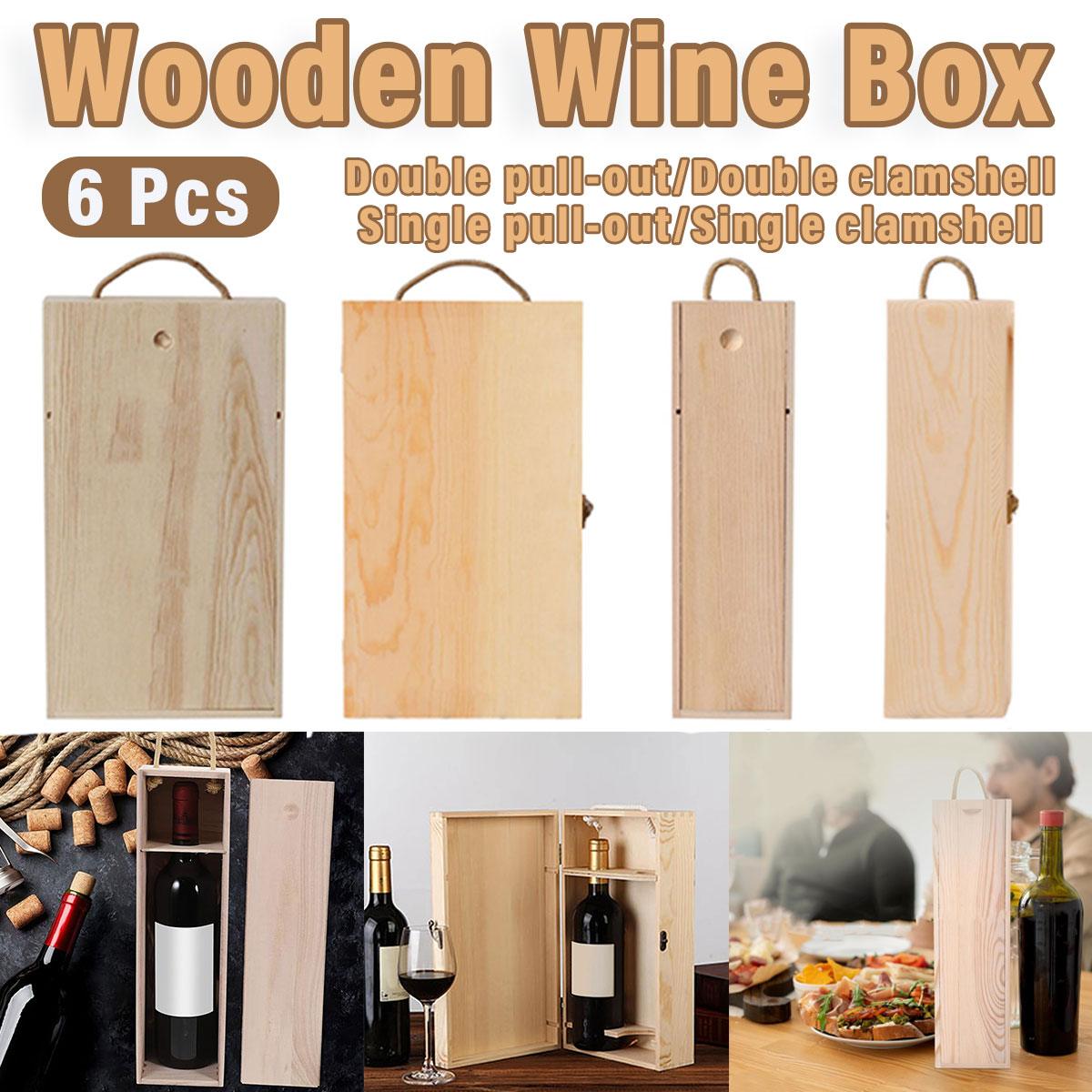 6pcs Red Wine Wooden Gift Box Packaging Storage Box for Wine Bottle Gifts - Double clamshell