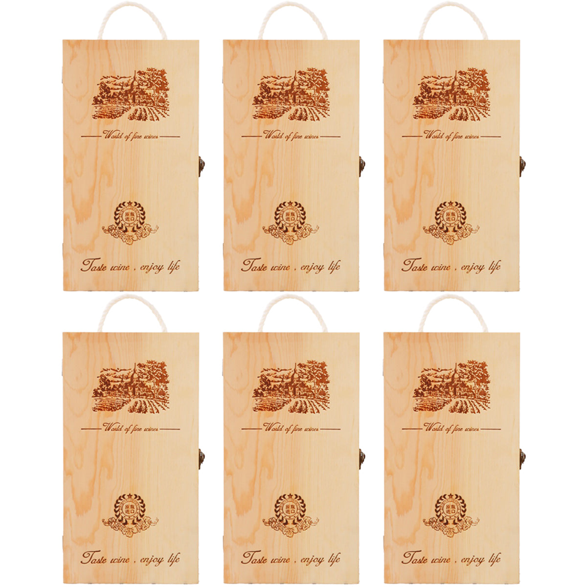 6pcs Red Wine Wooden Gift Box Packaging Storage Box for Wine Bottle Gifts - Double clamshell V528-WINEBOX-6PCS-DOUBLE-703096