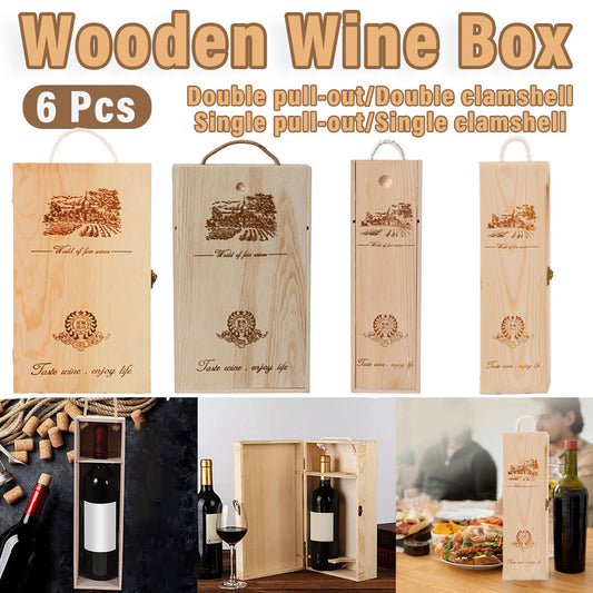 6pcs Red Wine Wooden Gift Box Packaging Storage Box for Wine Bottle Gifts - Single clamshell V528-WINEBOX-6PCS-SINGLE-183726