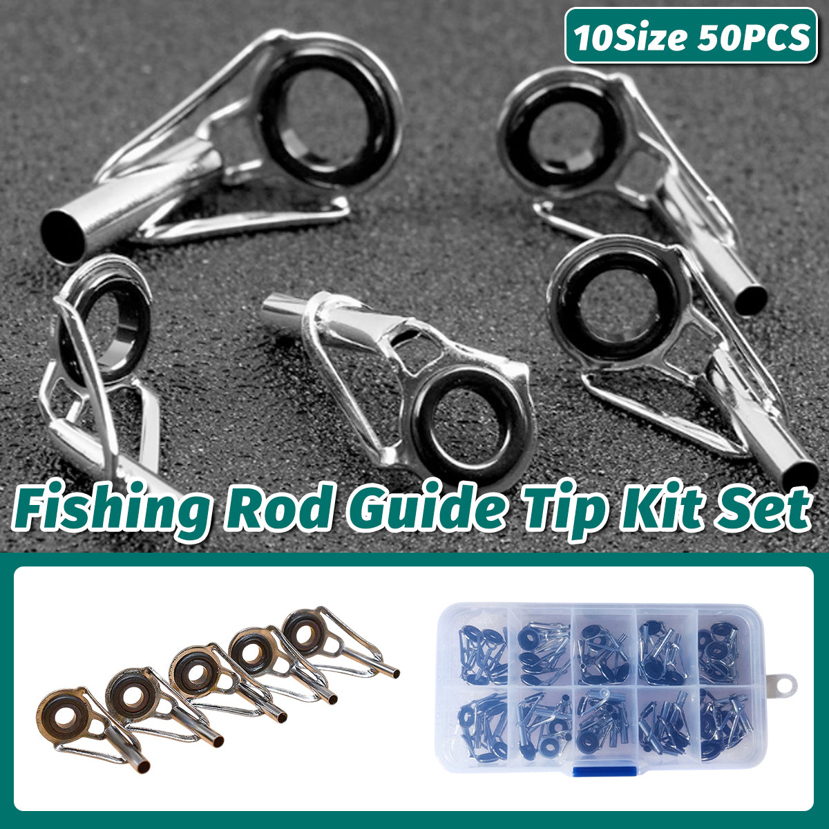 50pcs Fishing Rod Guide Tip Repair Kit Set Rings Guide Replacement Parts Tools V528-WIRE-RING-SE-NEW-797391