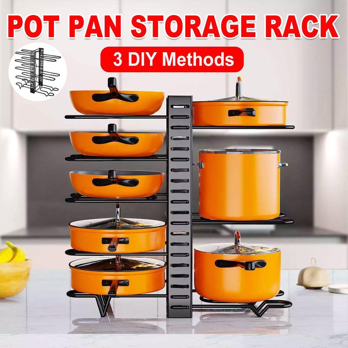 Adjustable Multi Layer Pot Lid Rack Vertical Storage Organizer Countertop Holder V528-WOK-STAND-8-BLACK-736115