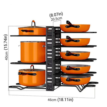 Adjustable Multi Layer Pot Lid Rack Vertical Storage Organizer Countertop Holder V528-WOK-STAND-8-BLACK-736115
