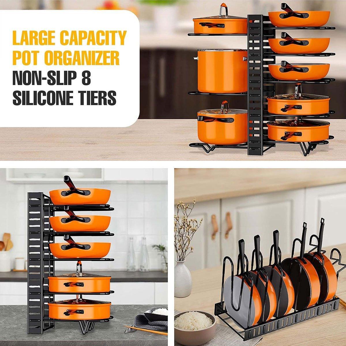 Adjustable Multi Layer Pot Lid Rack Vertical Storage Organizer Countertop Holder V528-WOK-STAND-8-BLACK-736115
