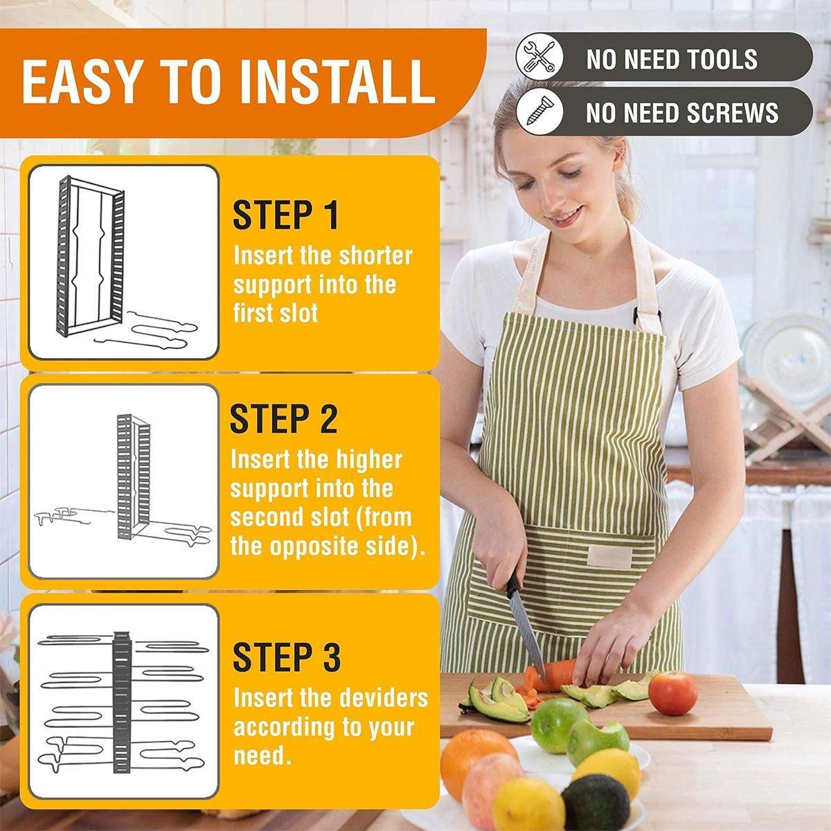 Adjustable Multi Layer Pot Lid Rack Vertical Storage Organizer Countertop Holder V528-WOK-STAND-8-BLACK-736115