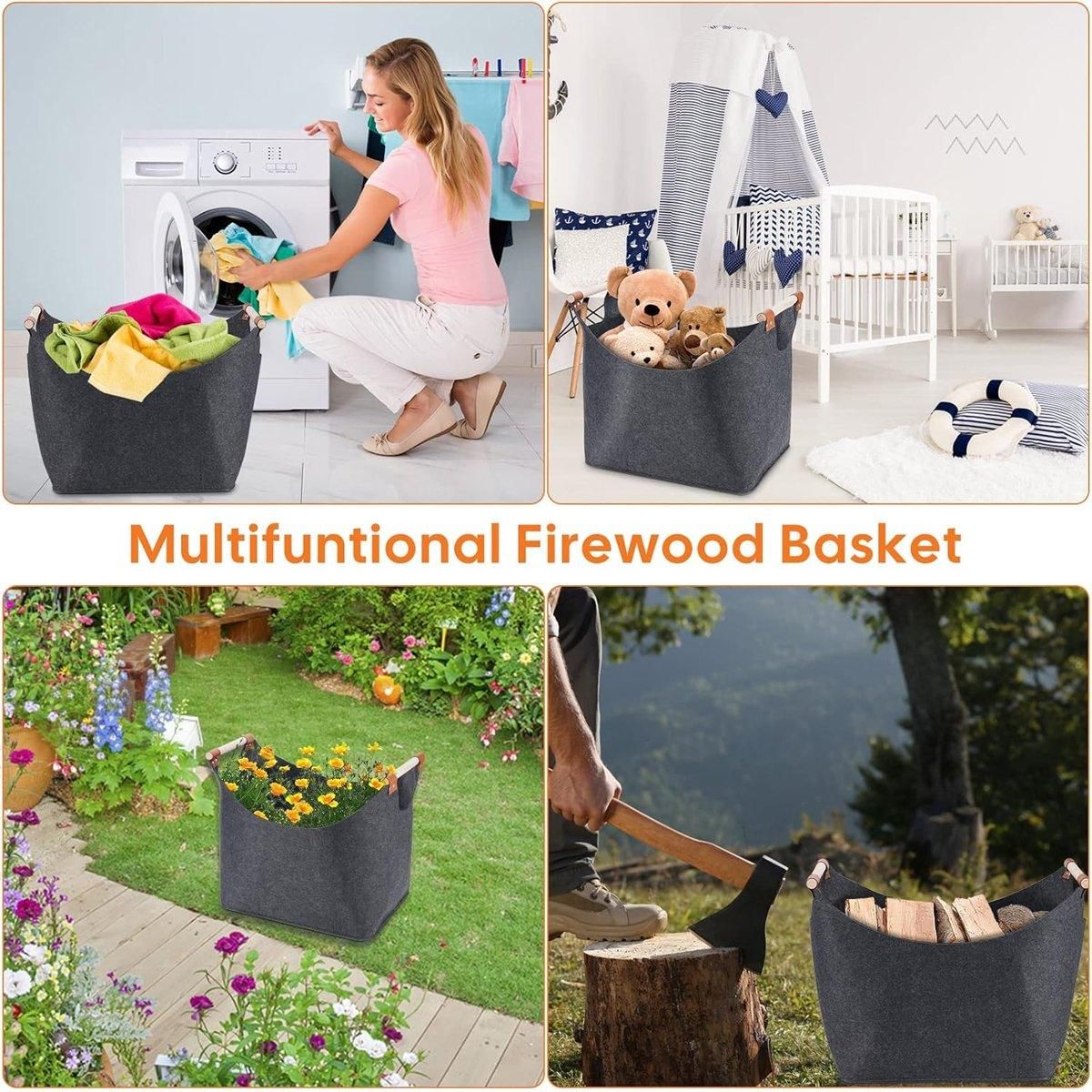 Felt Firewood Storage Basket Tote Bag Large Felt Basket for Firewood Wood Holder V528-WOOD-BASKET-DARK-GREY-919841