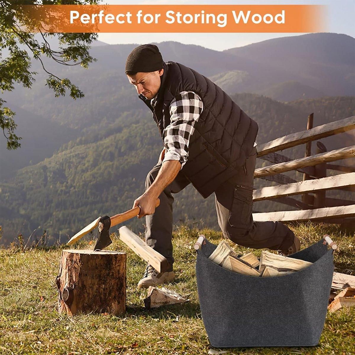 Felt Firewood Storage Basket Tote Bag Large Felt Basket for Firewood Wood Holder V528-WOOD-BASKET-DARK-GREY-919841