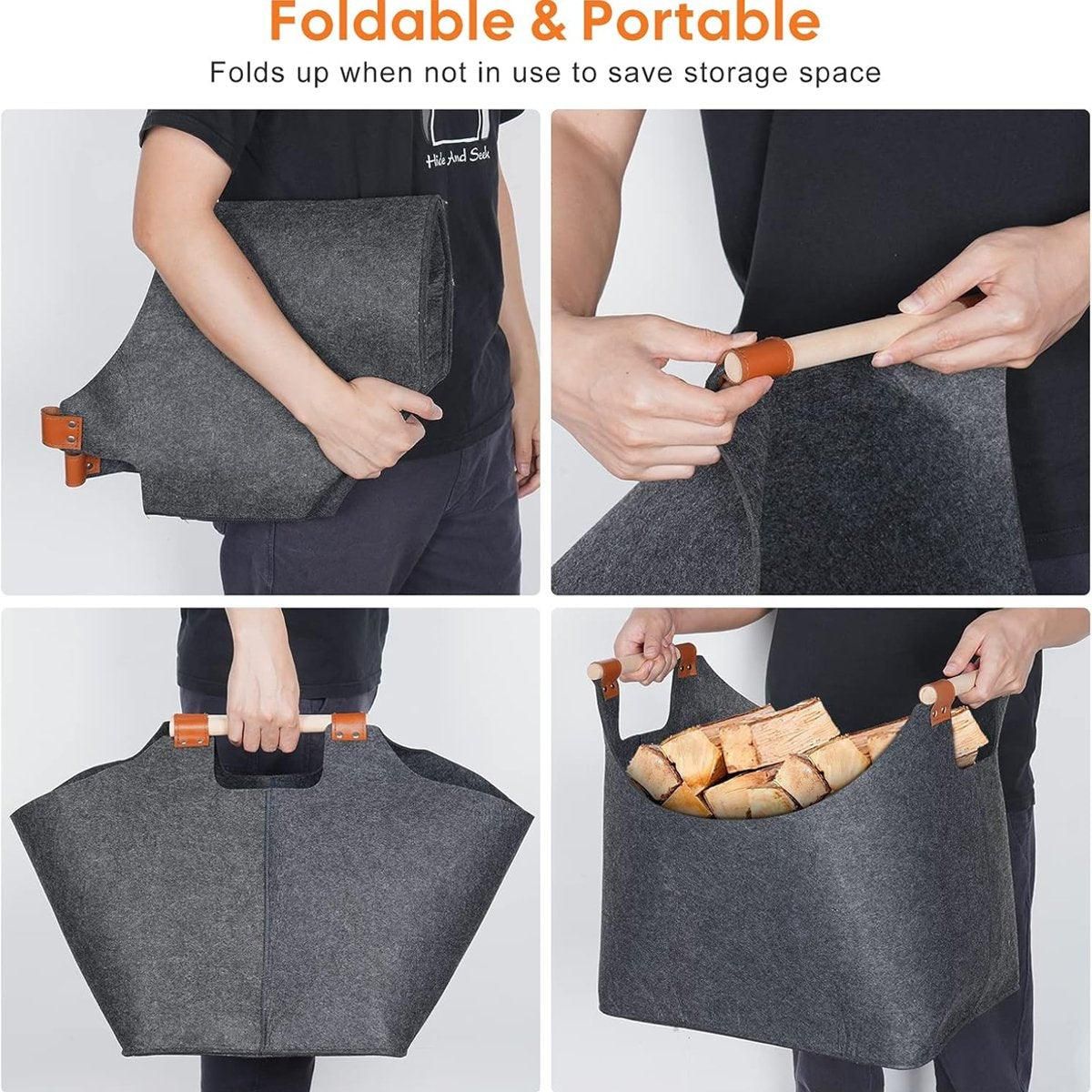 Felt Firewood Storage Basket Tote Bag Large Felt Basket for Firewood Wood Holder V528-WOOD-BASKET-DARK-GREY-919841