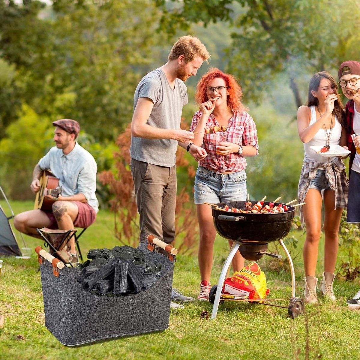Felt Firewood Storage Basket Tote Bag Large Felt Basket for Firewood Wood Holder V528-WOOD-BASKET-DARK-GREY-919841