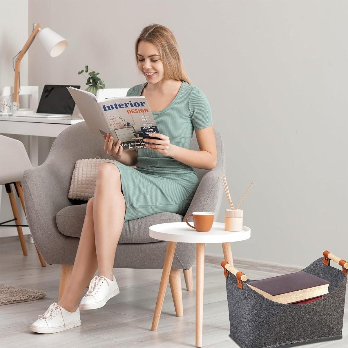 Felt Firewood Storage Basket Tote Bag Large Felt Basket for Firewood Wood Holder V528-WOOD-BASKET-DARK-GREY-919841