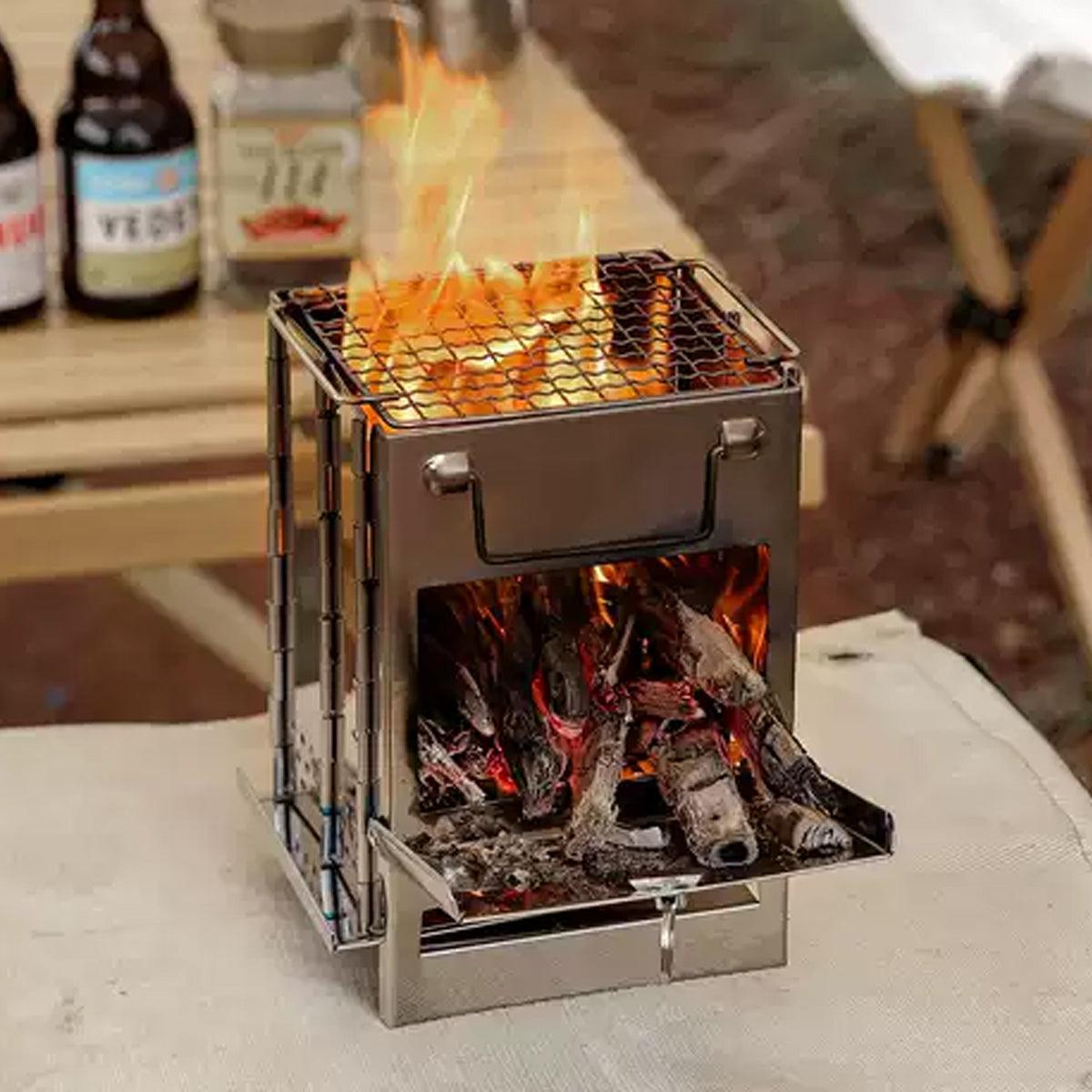 Square Wood Stove Mini Folding Grill Outdoor Camping Portable BBQ Cooking Rack V528-WOOD-BURNING-STOVE-645821