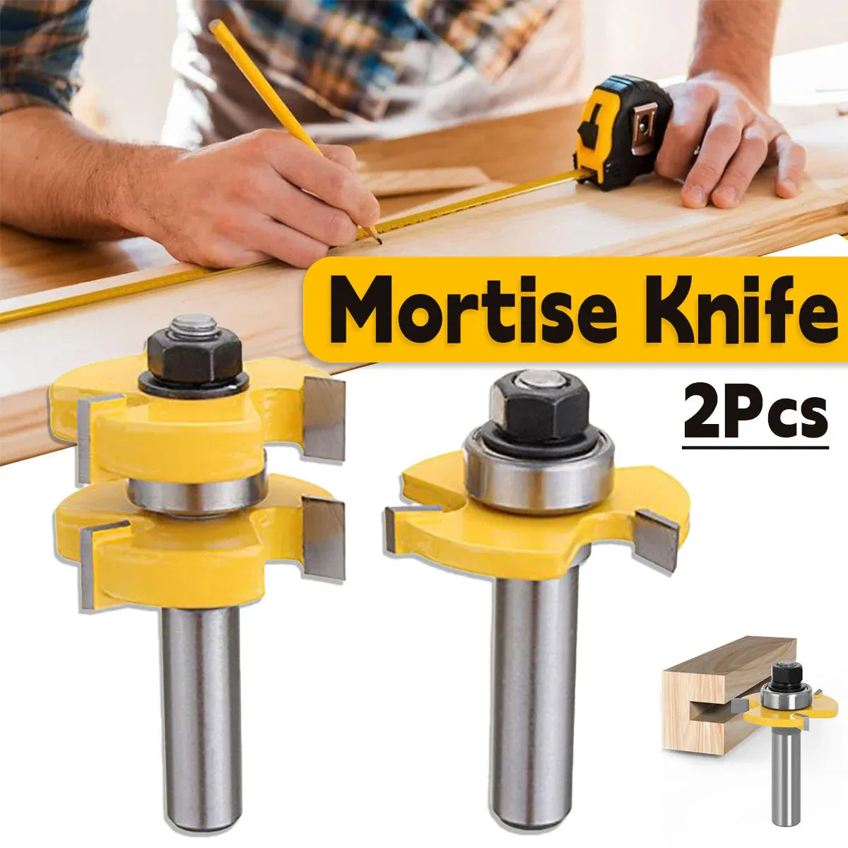 2pcs Tenon Milling Cutter Set Three Tooth T Slot Splice Square Tooth Router Bit V528-WOOD-CUTTER-12B-14-845661