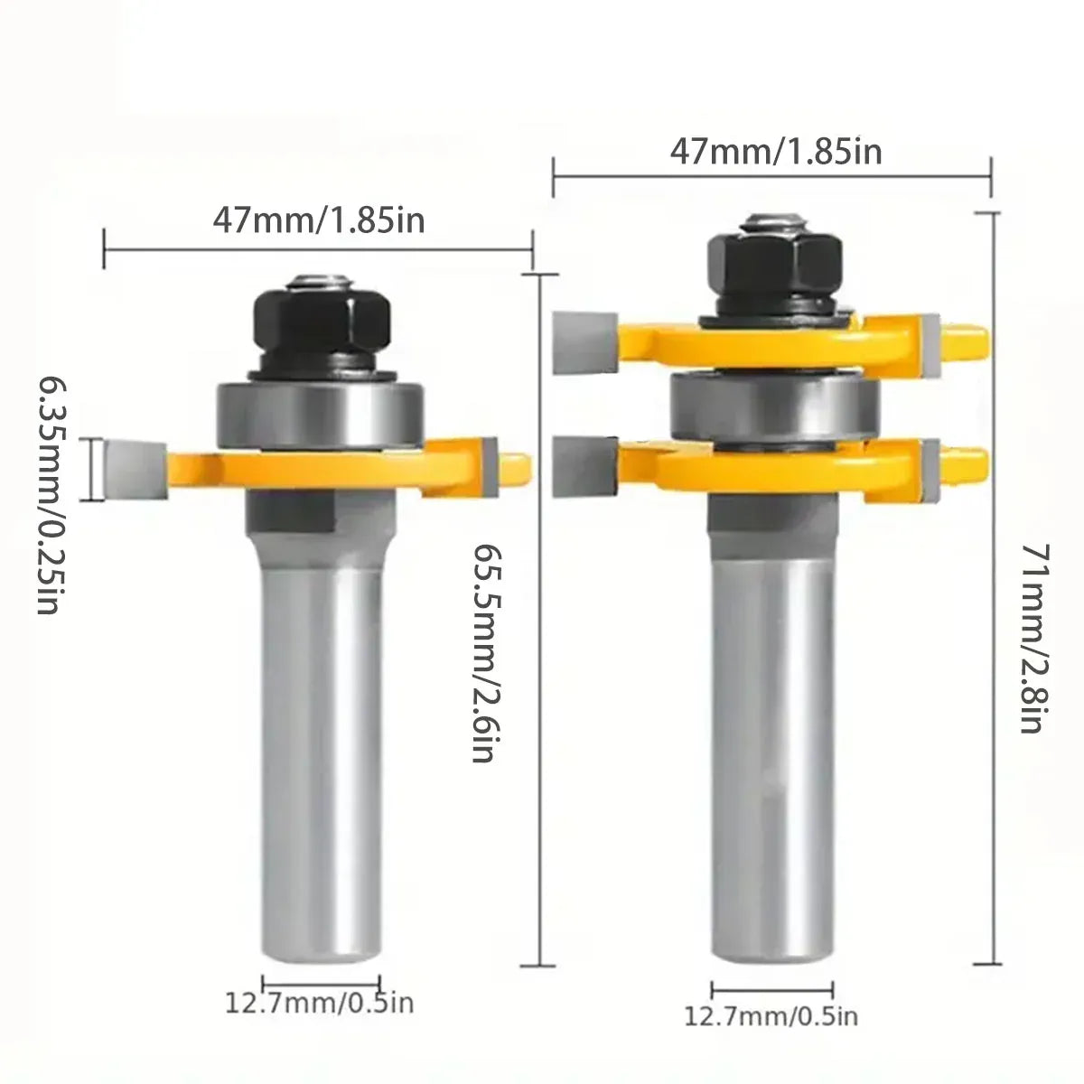 2pcs Tenon Milling Cutter Set Three Tooth T Slot Splice Square Tooth Router Bit V528-WOOD-CUTTER-12B-14-845661