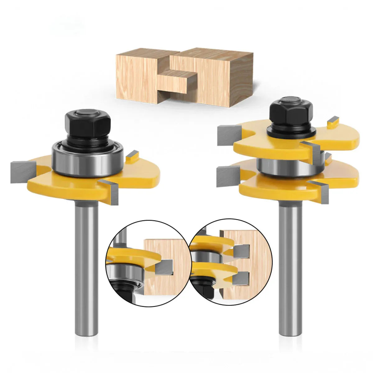 2pcs Tenon Milling Cutter Set Three Tooth T Slot Splice Square Tooth Router Bit V528-WOOD-CUTTER-12B-14-845661