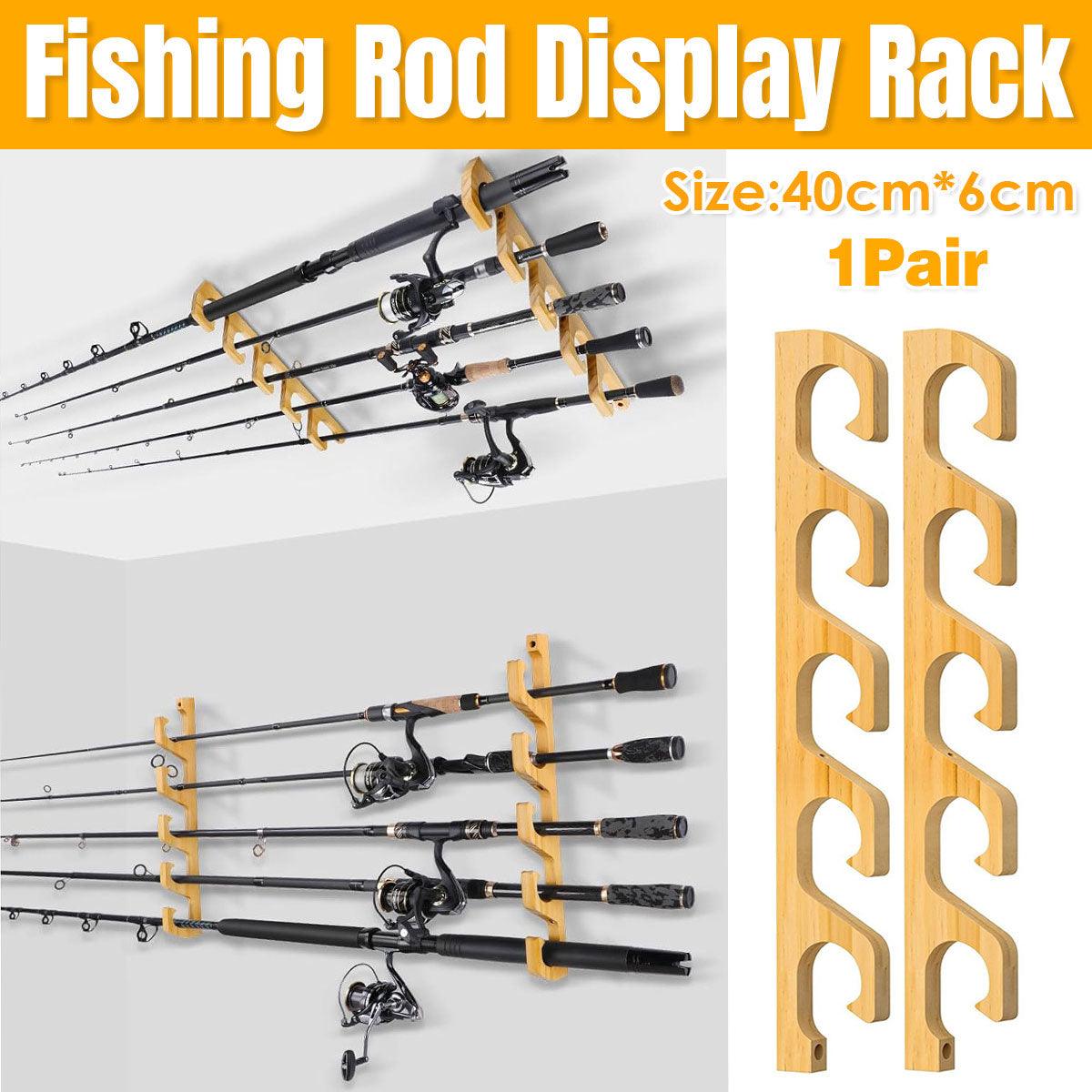 1Pair Bamboo Fishing Rod Holder Wall Mounted Wooden Storage Rack Stand Organizer V528-WOOD-FISHING-ROD-1PAIR-508635
