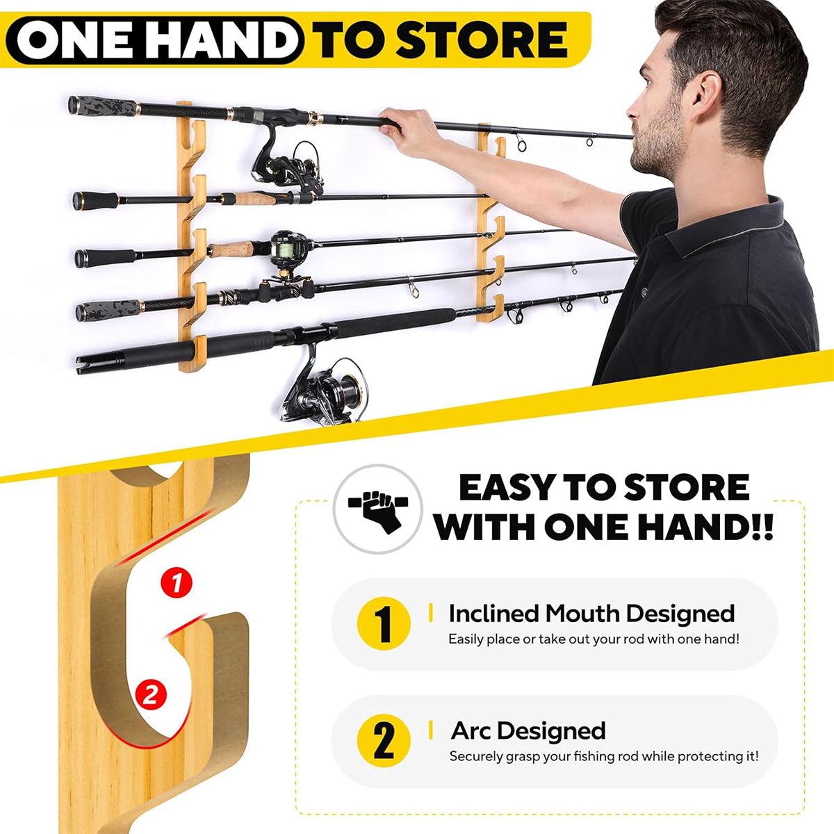 1Pair Bamboo Fishing Rod Holder Wall Mounted Wooden Storage Rack Stand Organizer V528-WOOD-FISHING-ROD-1PAIR-508635
