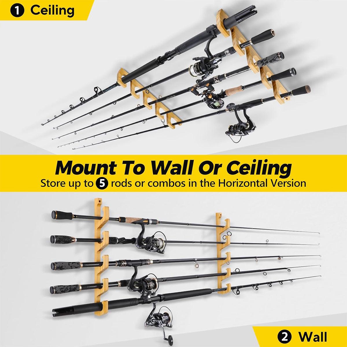1Pair Bamboo Fishing Rod Holder Wall Mounted Wooden Storage Rack Stand Organizer V528-WOOD-FISHING-ROD-1PAIR-508635