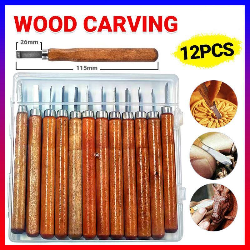12Pcs Wood Carving Tool Chisels Set Woodcut Knife Arts Crafts Woodworking Chisel V528-WOODCARVING-12PCS-465869