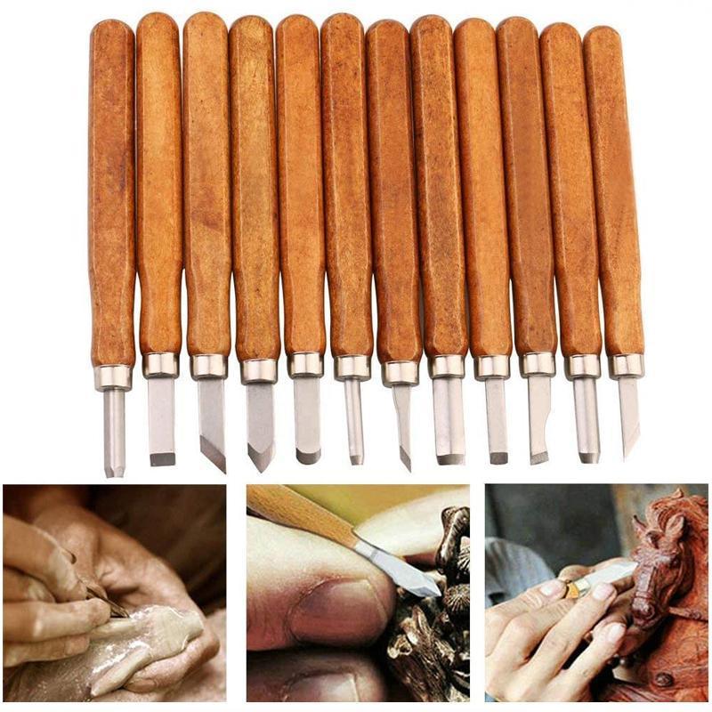 12Pcs Wood Carving Tool Chisels Set Woodcut Knife Arts Crafts Woodworking Chisel V528-WOODCARVING-12PCS-465869