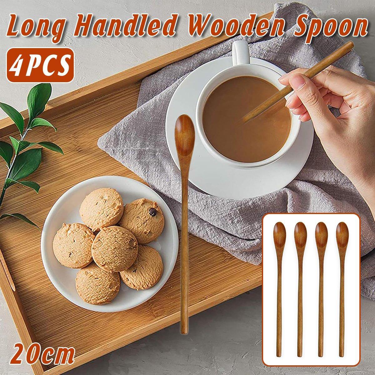 4PCS 20CM Japanese Wooden Long Handle Stirring Spoon Small Honey Spoon Tableware V528-WOODEN-SPOON-4PCS-702485