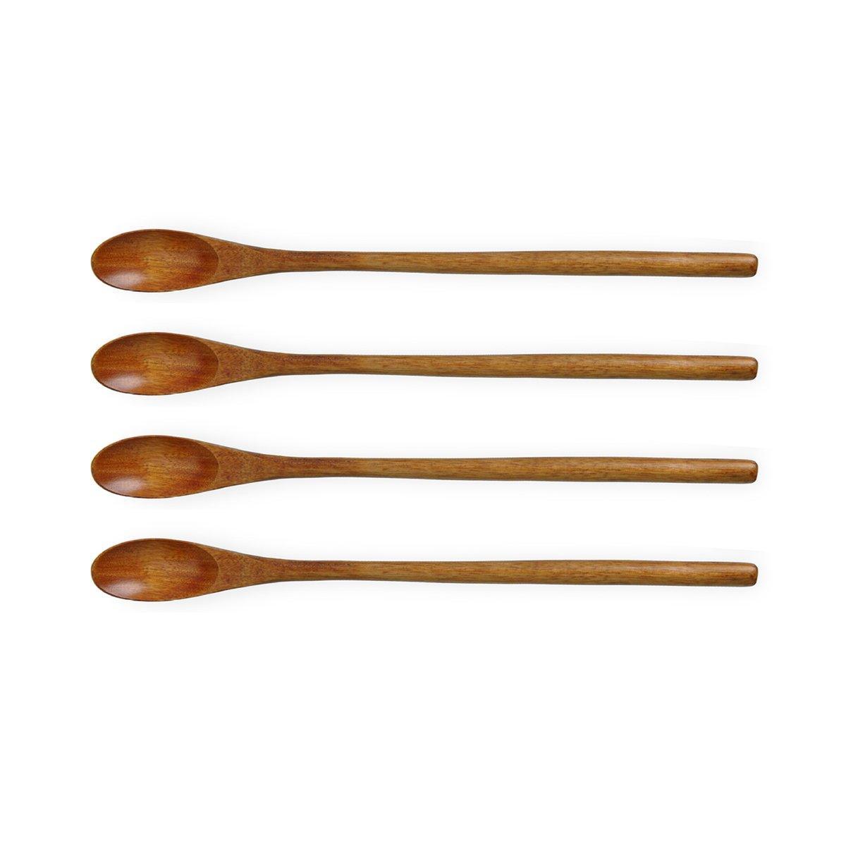 4PCS 20CM Japanese Wooden Long Handle Stirring Spoon Small Honey Spoon Tableware V528-WOODEN-SPOON-4PCS-702485