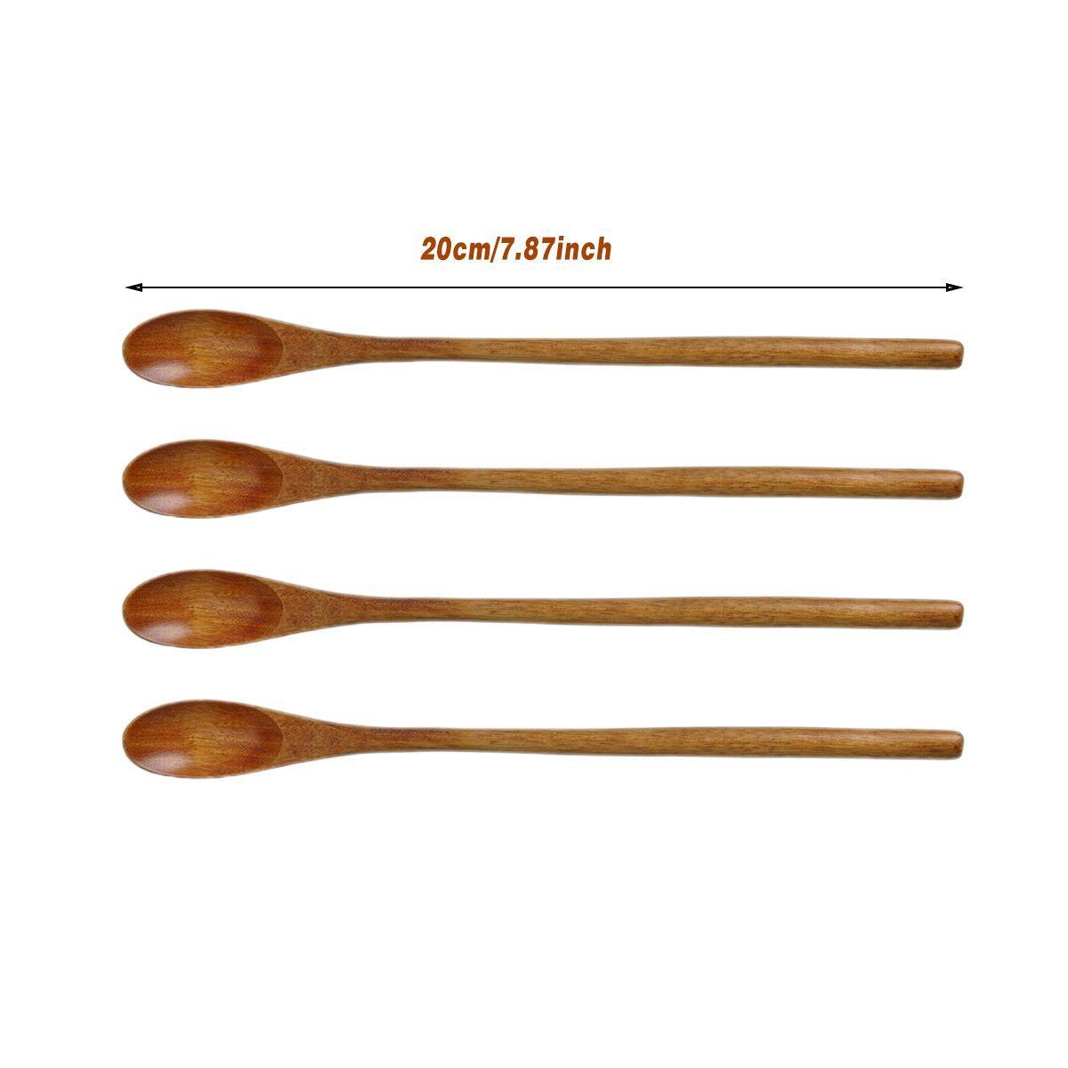 4PCS 20CM Japanese Wooden Long Handle Stirring Spoon Small Honey Spoon Tableware V528-WOODEN-SPOON-4PCS-702485