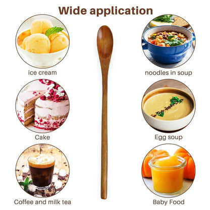 4PCS 20CM Japanese Wooden Long Handle Stirring Spoon Small Honey Spoon Tableware V528-WOODEN-SPOON-4PCS-702485