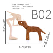 Handmade Wooden Statue Sitting Family and Dog Craft Home Decor - B01 V528-WOODENDECOR-FAMILY-PUPPY-376512
