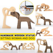 Handmade Wooden Statue Sitting Family and Dog Craft Home Decor - B05 V528-WOODENDECORATIONS-BOY-CAT-295668