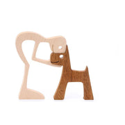 Handmade Wooden Statue Sitting Family and Dog Craft Home Decor - B07 V528-WOODENDECORATIONS-BOY-PUPPY-881297