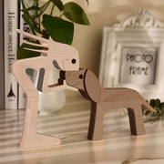 Handmade Wooden Statue Sitting Family and Dog Craft Home Decor - B07 V528-WOODENDECORATIONS-BOY-PUPPY-881297