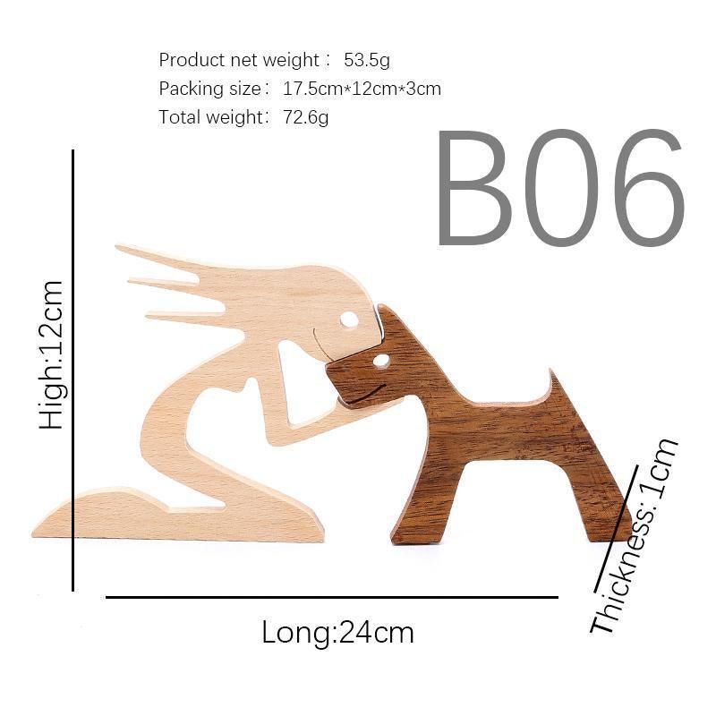 Handmade Wooden Statue Sitting Family and Dog Craft Home Decor - B07 V528-WOODENDECORATIONS-BOY-PUPPY-881297