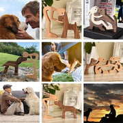 Handmade Wooden Statue Sitting Family and Dog Craft Home Decor - B02 V528-WOODENDECORATIONS-GIRL-DOG-658160