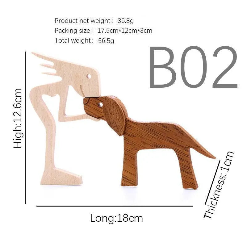 Handmade Wooden Statue Sitting Family and Dog Craft Home Decor - B02 V528-WOODENDECORATIONS-GIRL-DOG-658160