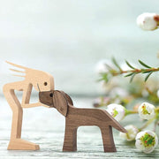 Handmade Wooden Statue Sitting Family and Dog Craft Home Decor - B02 V528-WOODENDECORATIONS-GIRL-DOG-658160