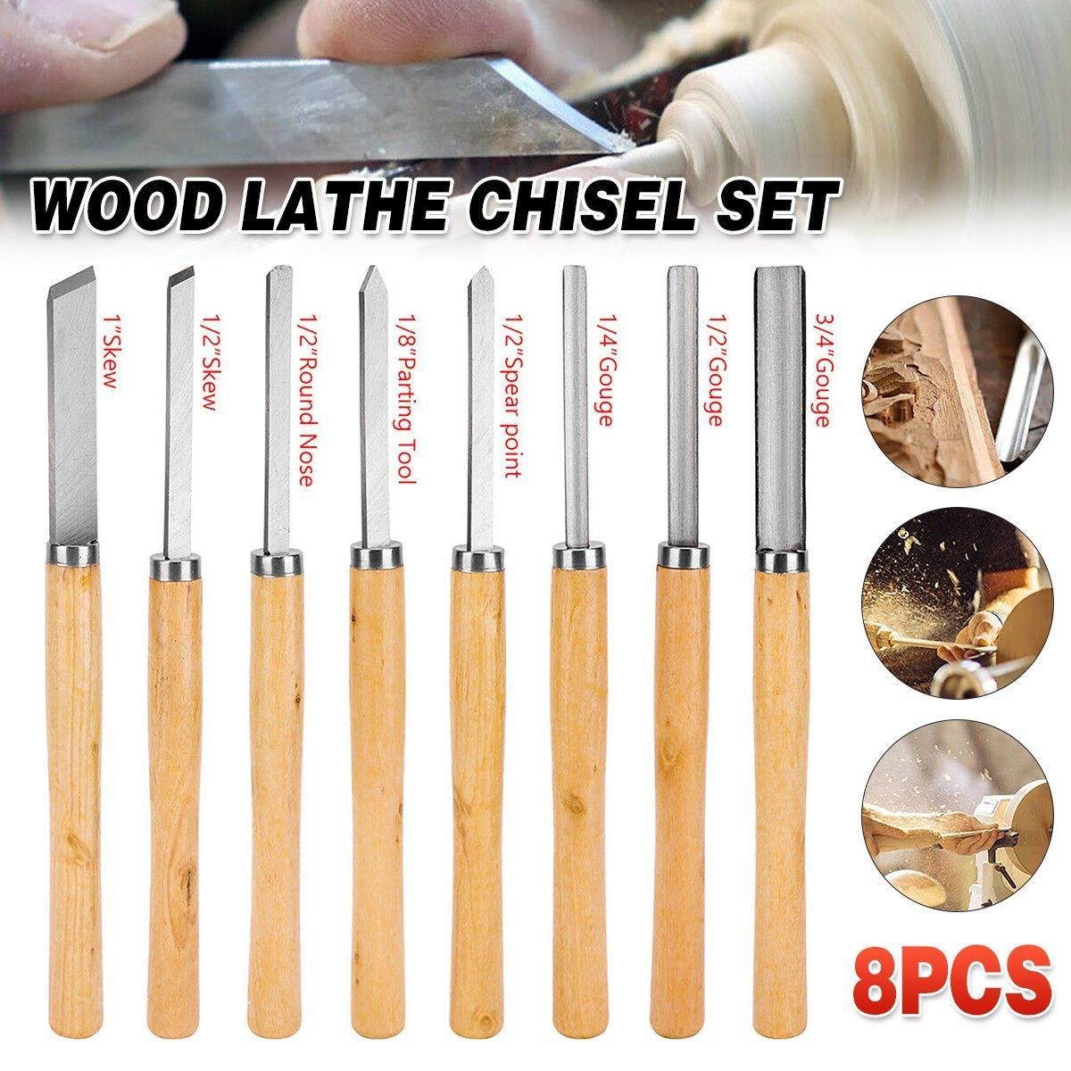 8X Heavy Duty HSS Wood Lathe Chisel Set Turning Wood Tools Carving GougeDurable V528-WOODTURNINGTOOL8PCS-816760