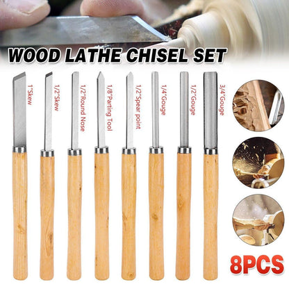 8X Heavy Duty HSS Wood Lathe Chisel Set Turning Wood Tools Carving GougeDurable V528-WOODTURNINGTOOL8PCS-816760