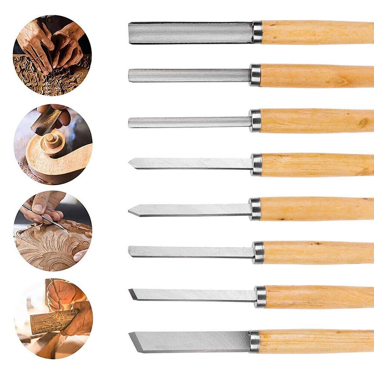 8X Heavy Duty HSS Wood Lathe Chisel Set Turning Wood Tools Carving GougeDurable V528-WOODTURNINGTOOL8PCS-816760
