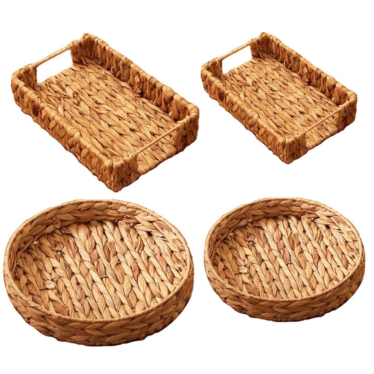 2pcs Rattan Fruit Tray Decorative Storage Trays Multipurpose Shelving Organizer - Circle V528-WOVEN-TRAY-ROUND-357585