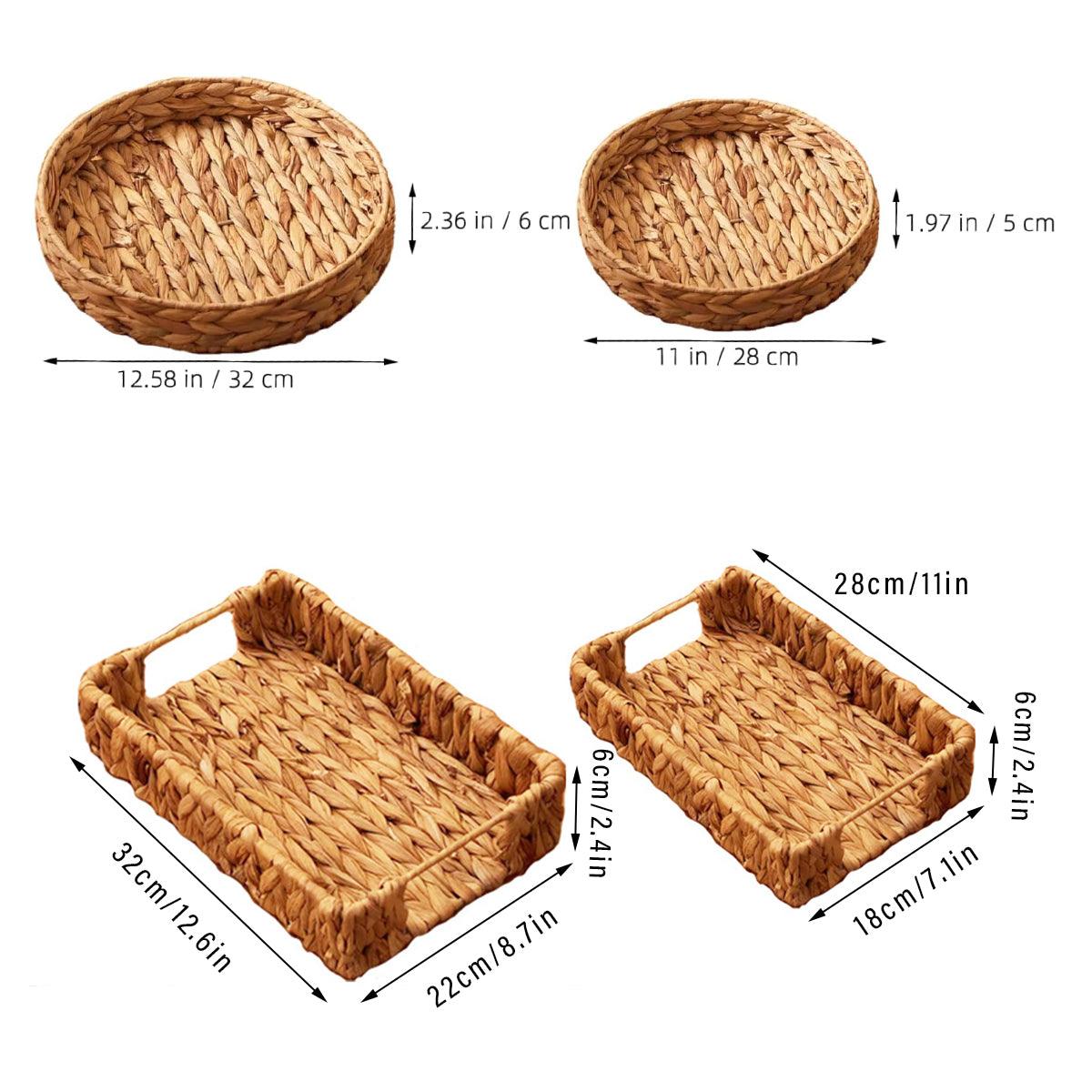 2pcs Rattan Fruit Tray Decorative Storage Trays Multipurpose Shelving Organizer - Circle V528-WOVEN-TRAY-ROUND-357585