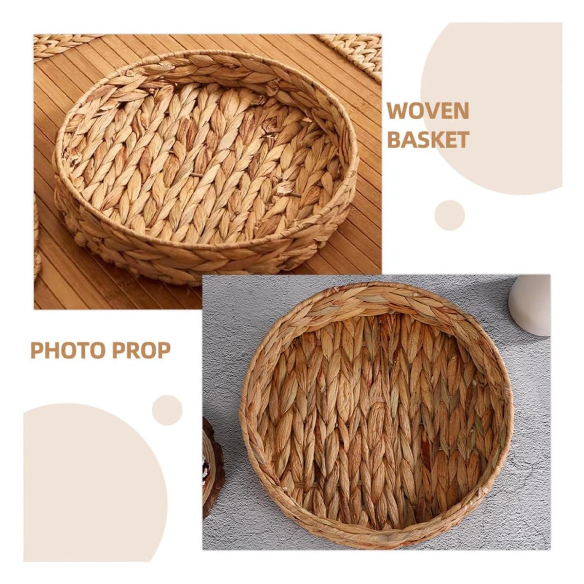 2pcs Rattan Fruit Tray Decorative Storage Trays Multipurpose Shelving Organizer - Circle V528-WOVEN-TRAY-ROUND-357585