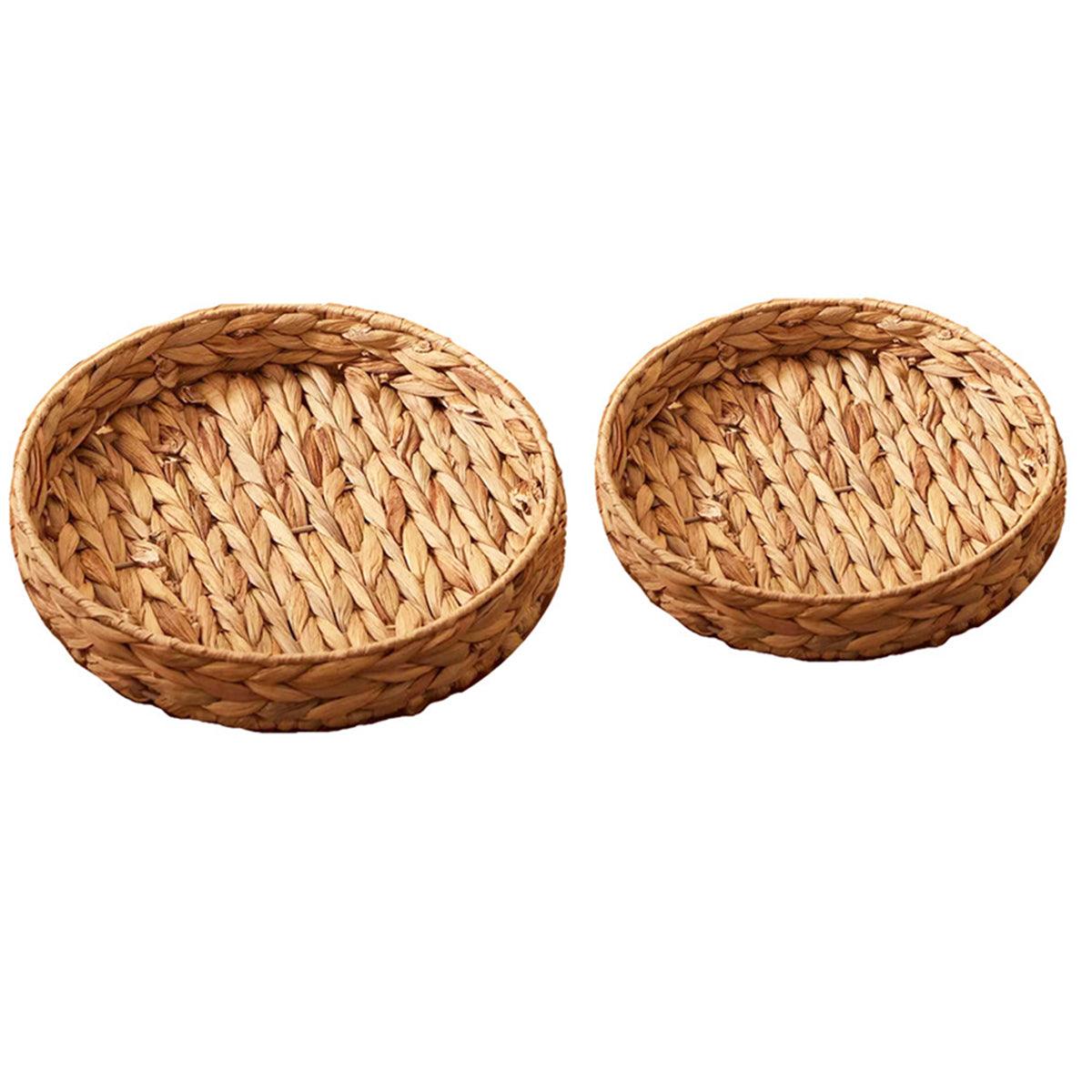 2pcs Rattan Fruit Tray Decorative Storage Trays Multipurpose Shelving Organizer - Circle V528-WOVEN-TRAY-ROUND-357585