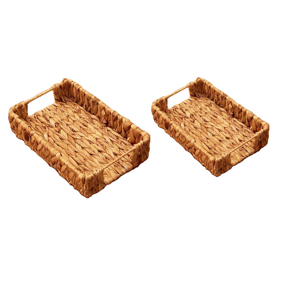 2pcs Rattan Fruit Tray Decorative Storage Trays Multipurpose Shelving Organizer - Circle V528-WOVEN-TRAY-ROUND-357585