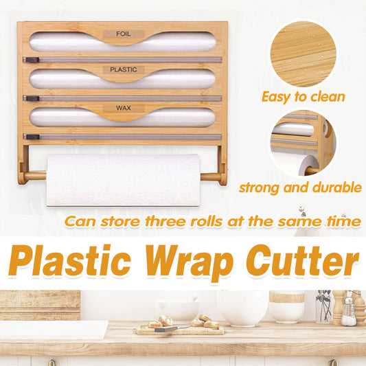 Wall Mounted Plastic Wrap Cutter Bamboo Multi Cell Kitchen Storage Box Organizer V528-WRAP-DISPENSER-3-TIER-870794