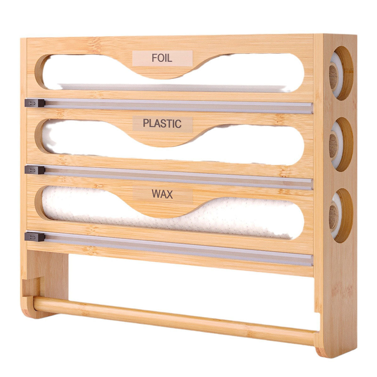 Wall Mounted Plastic Wrap Cutter Bamboo Multi Cell Kitchen Storage Box Organizer V528-WRAP-DISPENSER-3-TIER-870794