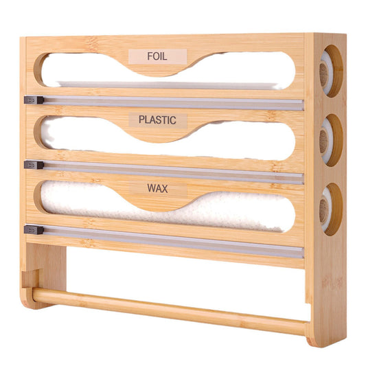 Wall Mounted Plastic Wrap Cutter Bamboo Multi Cell Kitchen Storage Box Organizer V528-WRAP-DISPENSER-3-TIER-870794