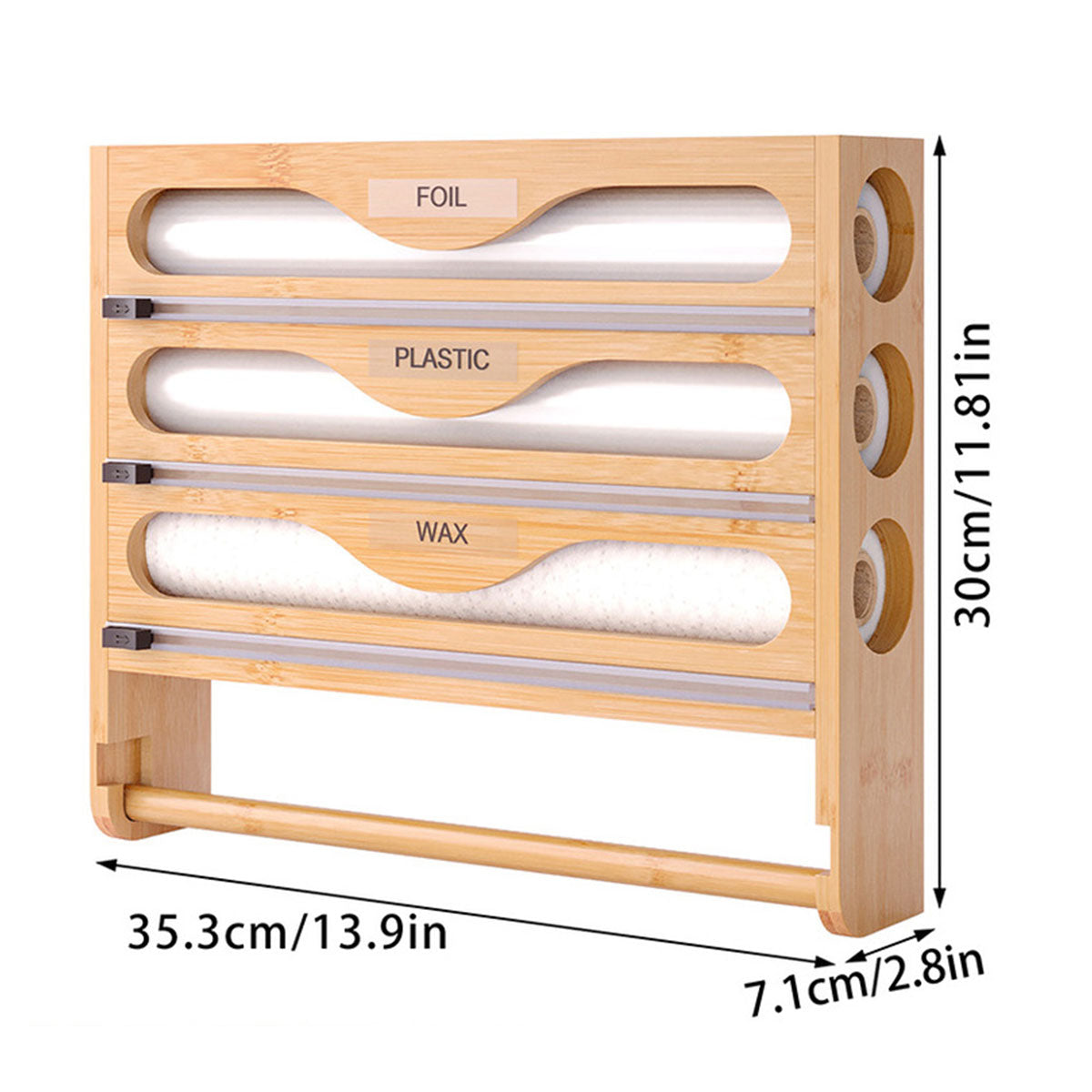 Wall Mounted Plastic Wrap Cutter Bamboo Multi Cell Kitchen Storage Box Organizer V528-WRAP-DISPENSER-3-TIER-870794